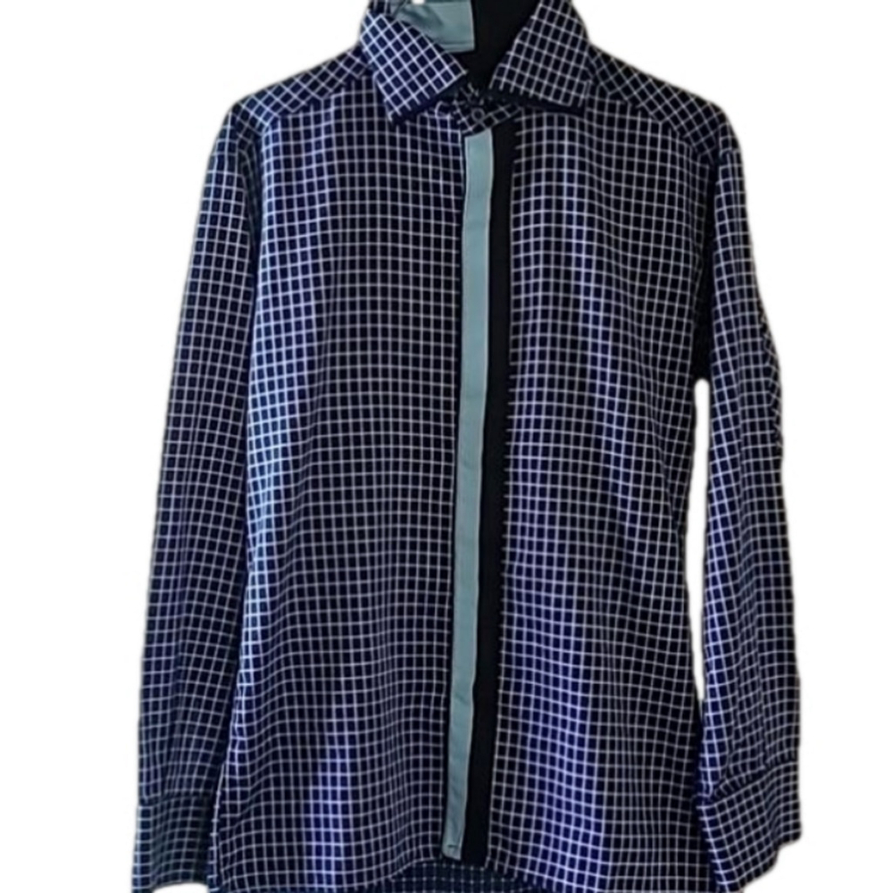 Zara Men's Shirt dark Blue and light blue Check sz. L. EC.(#1611)